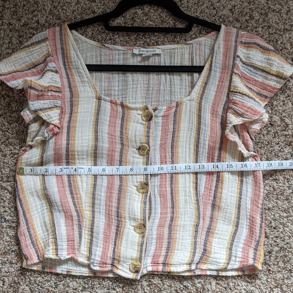 (AEO) Cotton Linen Boho Striped Cropped Top Med - Picture 3 of 8